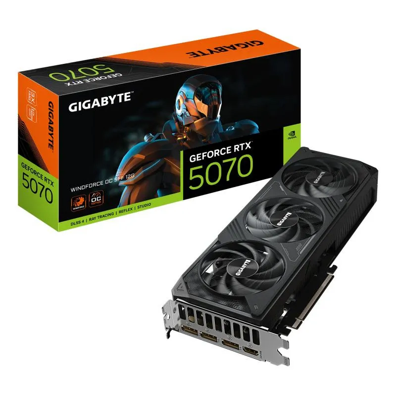 GIGABYTE GeForce RTX 5070 EAGLE OC SFF 12G Carte Graphique - 12 Go GDDR7, 192 bits, PCI-E 5.0, 2587 MHz Core Clock, 3 x DP 2.1a, 1 x HDMI 2.1b, NVIDIA DLSS 4, GV-N5070GAMING OC-12GD